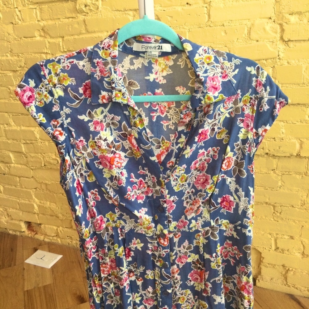 Floral Shirt Dress with Cap Sleeves